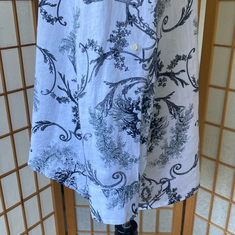 Alice Blue 100% Linen Button Up Print Blouse SZ Xl